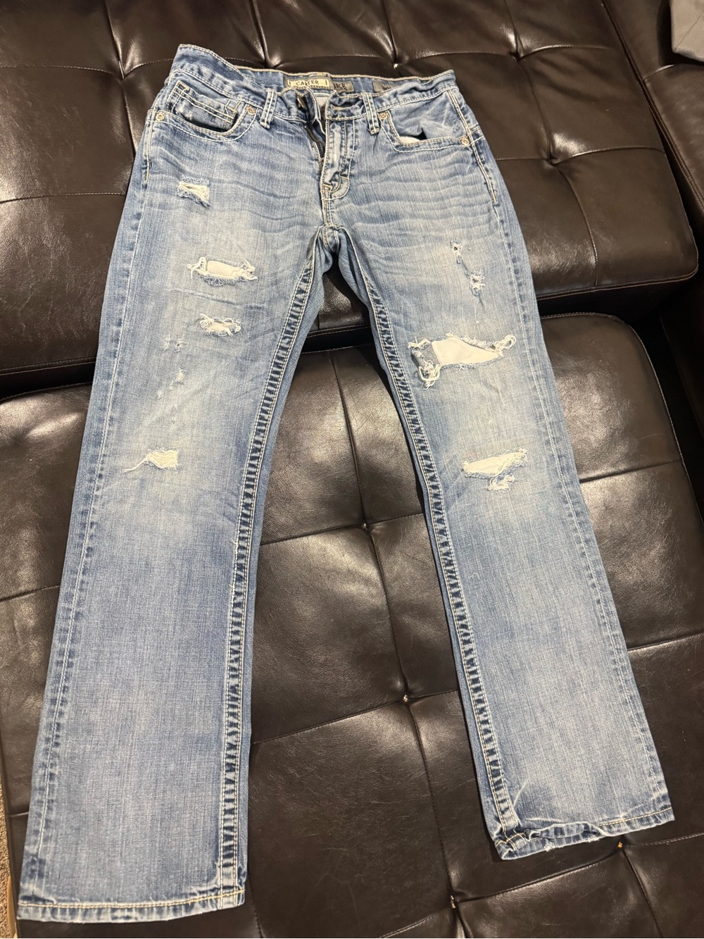 BKE Light Blue Distressed Straight Jeans